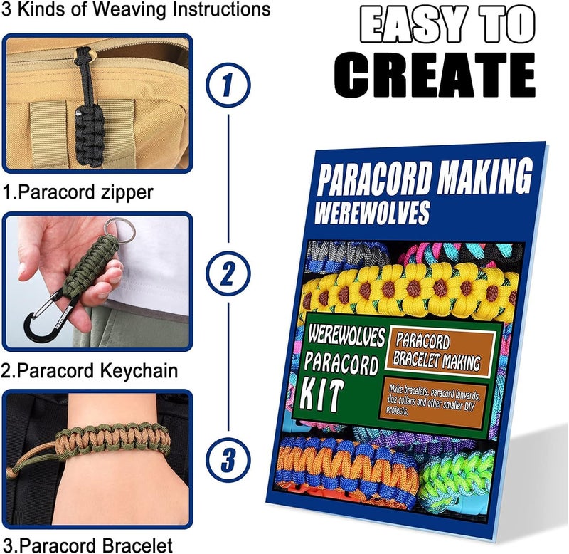 WEREWOLVES 28 Colors Paracord 550 Combo Crafting Kits with Instruction - Multifunction Survival Parachute Cord Making Paracord Bracelets, lanyards, Dog Collar - 10 Feet Each Paracord Rope - Image 3